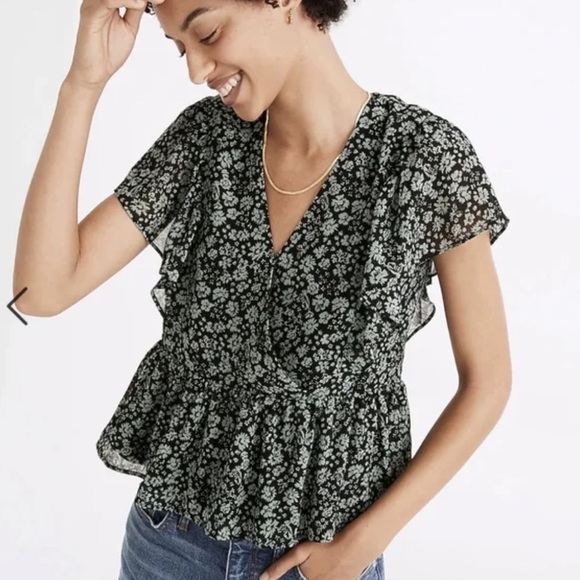 Madewell Georgette Ruffle Sleeve Peplum Top in Fleur Field Size Small - Picture 1 of 9